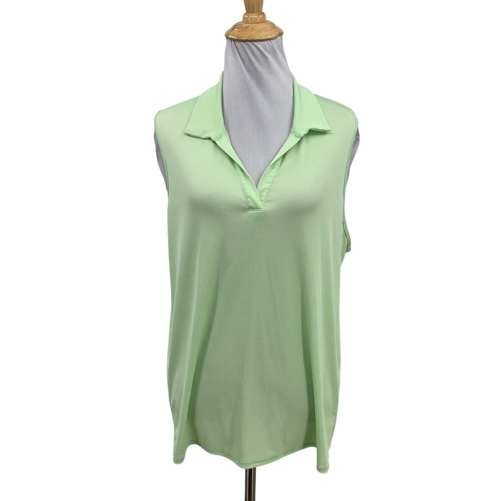 Lucky In Love Polo Top Womens XL Green Apple Sleeveless Ribbed Side Slit Tennis